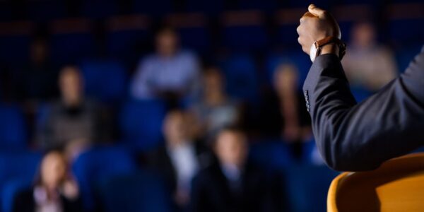 Close up of man giving a speech
