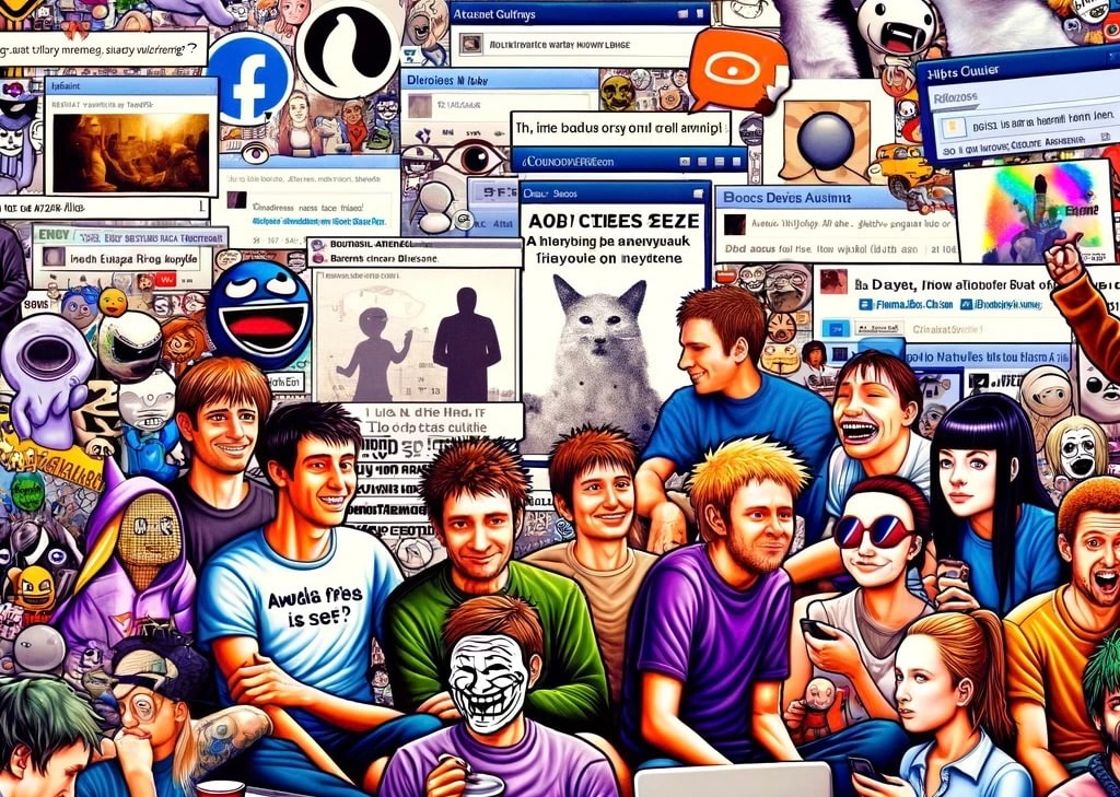 Meme collage depicting online humor and anonymous forum culture, with undertones of controversy